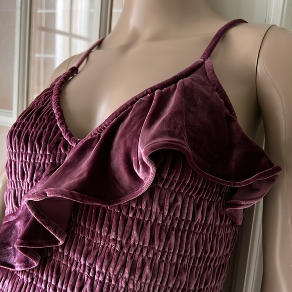 CHLOE Oliver NWT Velvet Ruffle Tank Dress Layers Smocking Size Small Stretch - Picture 2 of 11